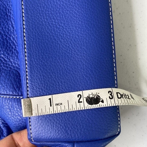 Liz Claiborne Blue Pebbled Leather Mini Hobo Bag Contrast Stitch Fold Over Flap - Picture 8 of 16